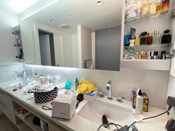 cluttered bathroom